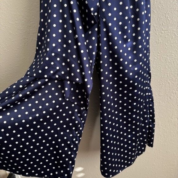 Keepsake foolish jumpsuit satin navy blue white polka dots sleeveless drape 6 - Picture 7 of 13
